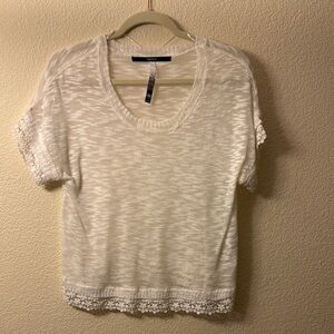 Kensie White Lace Trim Women's Top